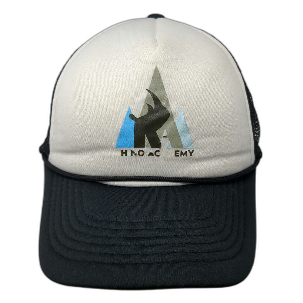 HNO Academy Trucker Hat Black One Size Mesh Snapback Rhino Mountains Cord Brim